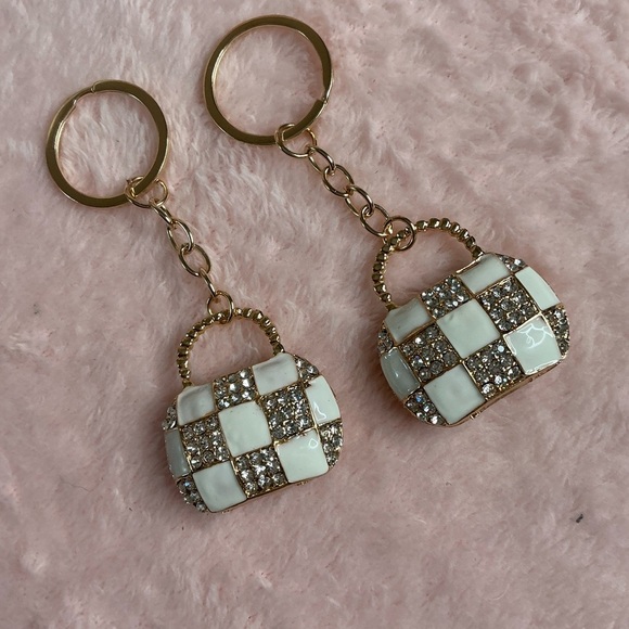 Elegant Gold and White Checkered Keychain and also Gold and Black Checkered - Picture 1 of 4